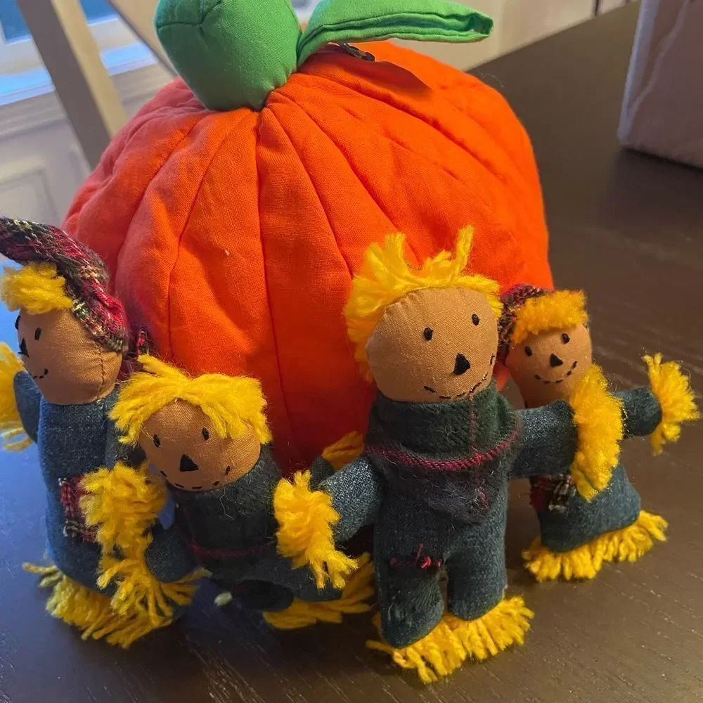 Vintage Pier 1 Soft Pumpkin and Scarecrow Family